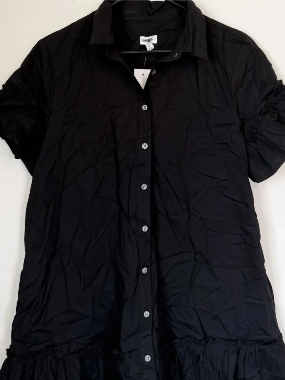 NWT J.Crew Black Ruffle Sleeve Mini Shirt Dress - Size: 12